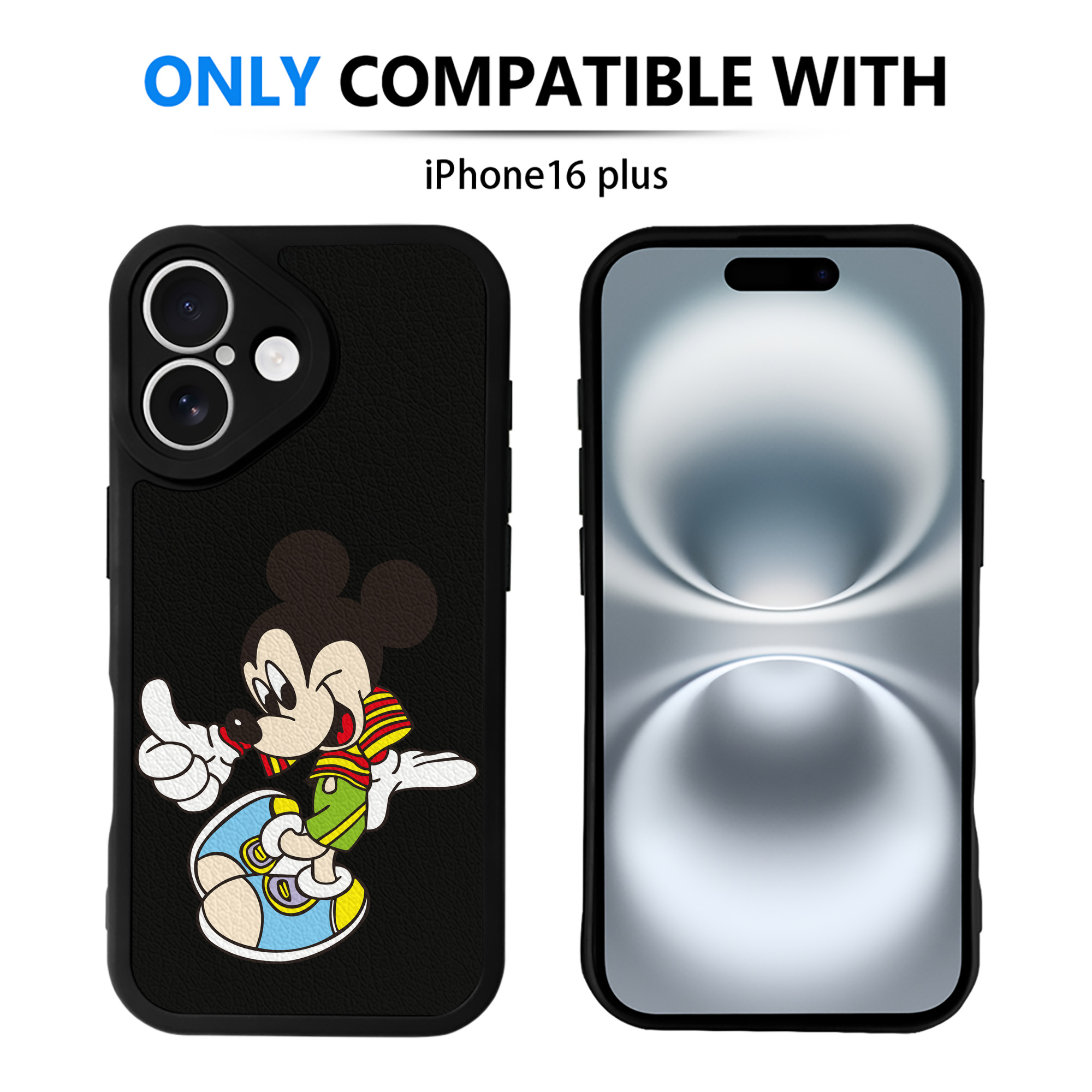 （画像用） ミッキーマウス Mickey Mouse 【iPhone 16シリーズ対応】シリコンスマホケース（レザー調） 材質：シリコン